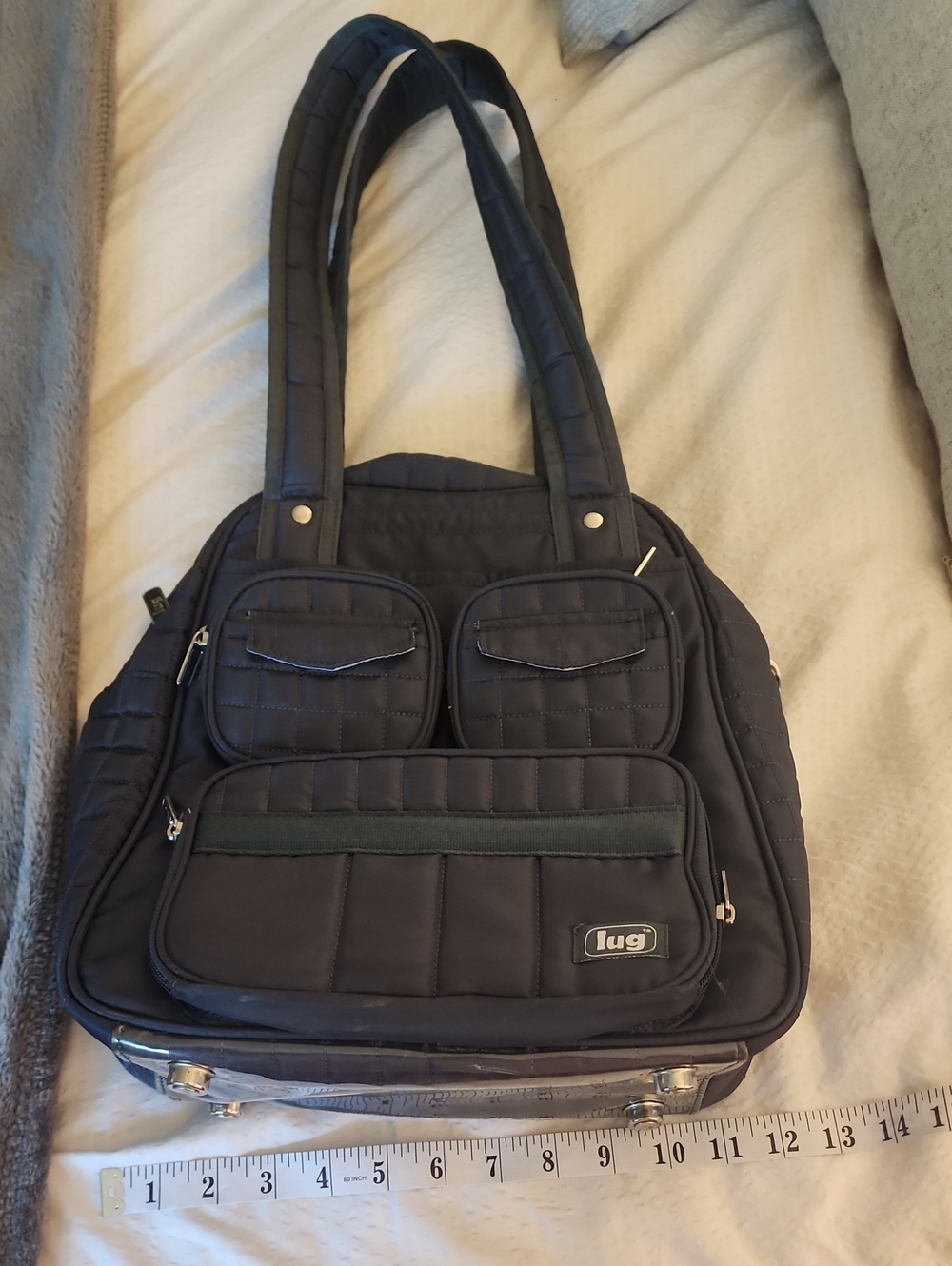 lug Quilted Greyish Blue Mini Puddle Jumper Tote with Front Pockets